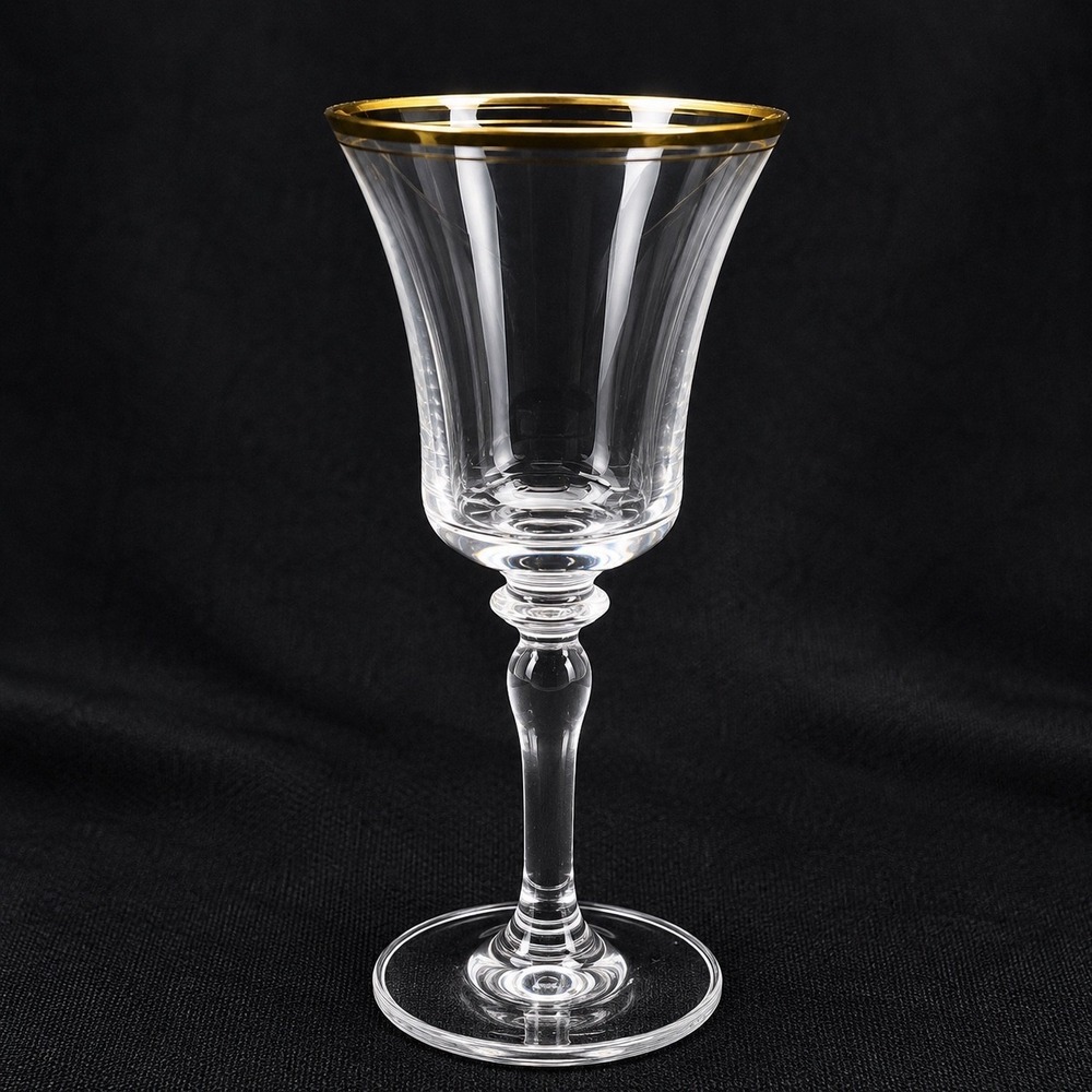 Mikasa Jamestown handblown Wine Glasses Gold Rim Flared Tulip Baluster Stem 2pc - Picture 7 of 8